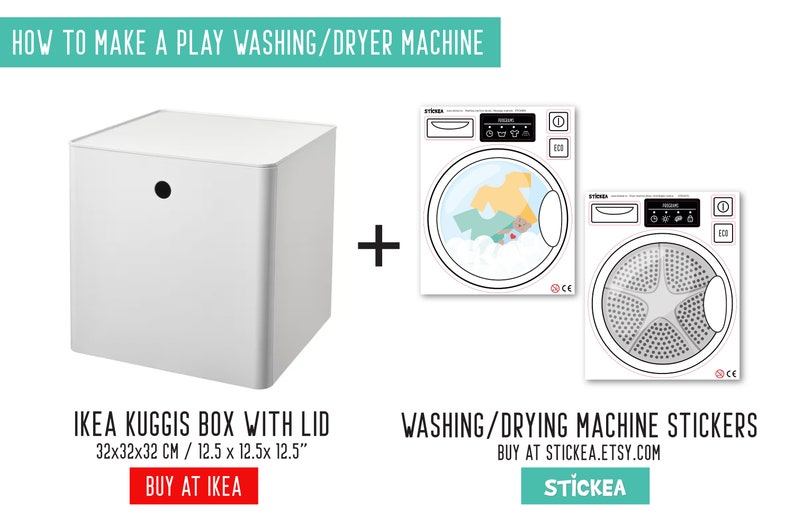 Play washing machine or dryer decal, IKEA Kuggis, Duktig, Kallax, Eket furniture NOT included image 8