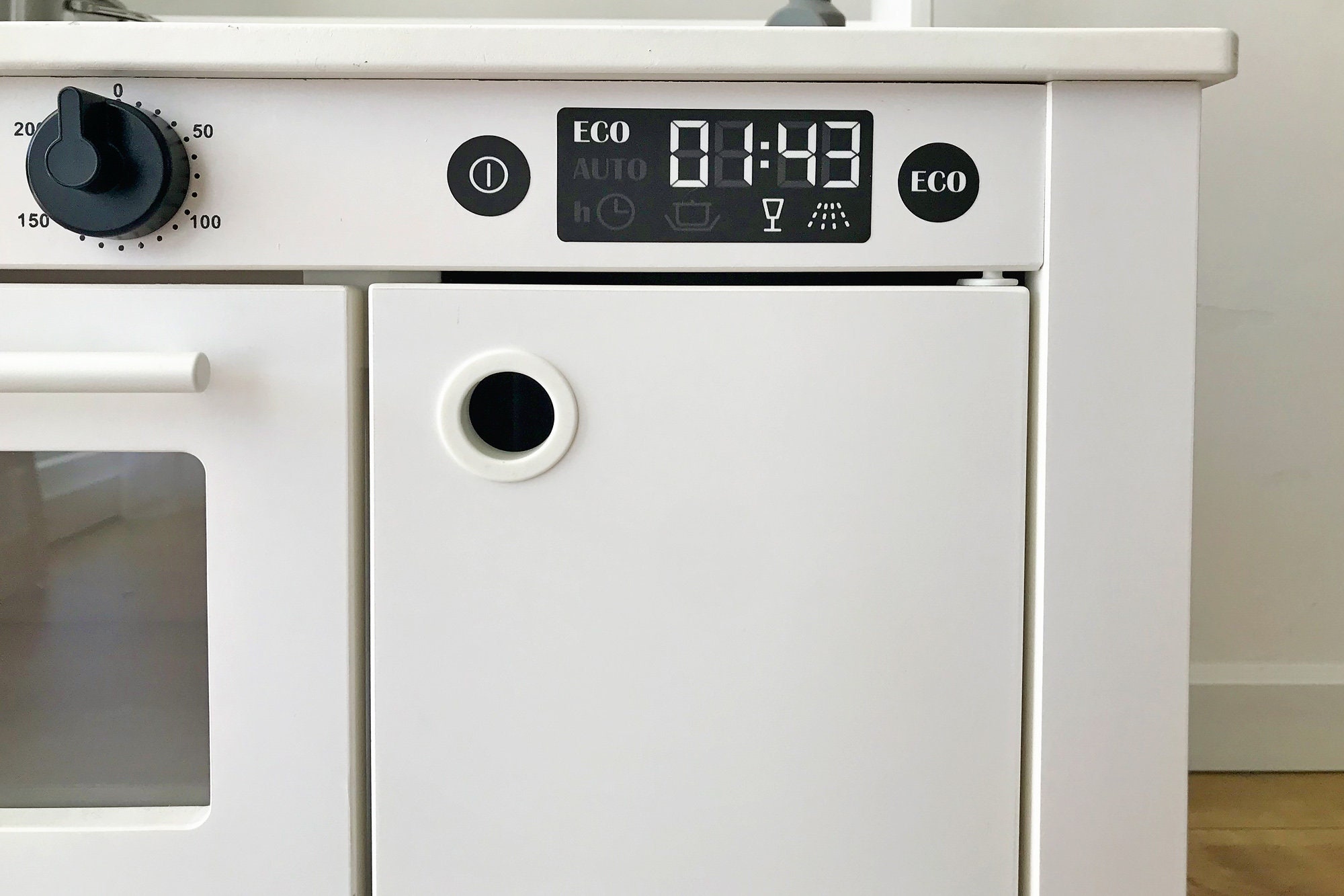 Black dishwasher button decals for IKEA Spisig play kitchen (furniture