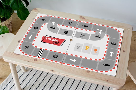 Furniture not Included Fun Driver Racing Learning Playroom Kids School IKEA Flisat Table Sticker With Personalised Race Car Design