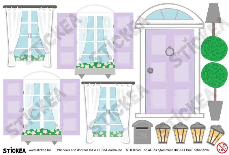 Windows decal for dollhouse dollhouse not included Purple