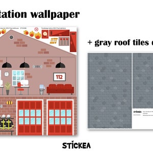 Fire station decal for IKEA FLISAT dollhouse dollhouse not included Fire station + roof