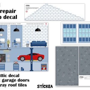 Autowerkstatt Tapeten Aufkleber für IKEA FLISAT Puppenhaus Puppenhaus nicht enthalten 4in1