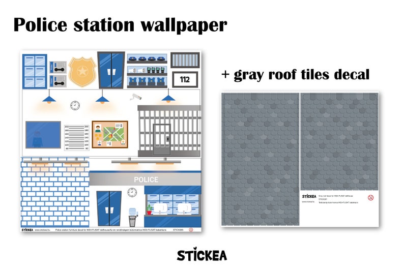 Sticker commissariat pour maison de poupée IKEA FLISAT maison de poupée non incluse Police station+ roof
