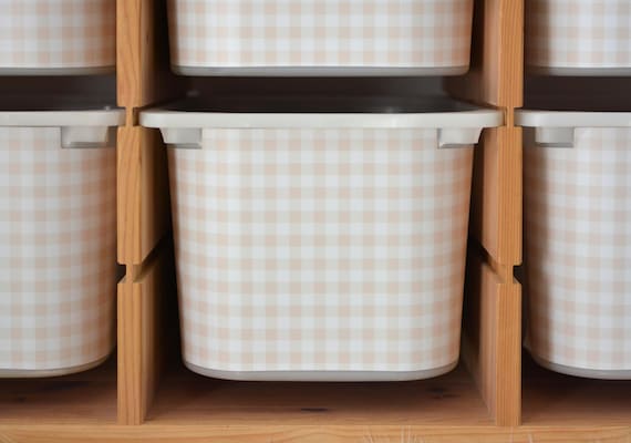 Beige gingham wrap sticker for IKEA Trofast storage box