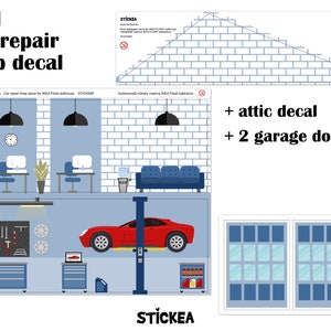 Autowerkstatt Tapeten Aufkleber für IKEA FLISAT Puppenhaus Puppenhaus nicht enthalten 3in1