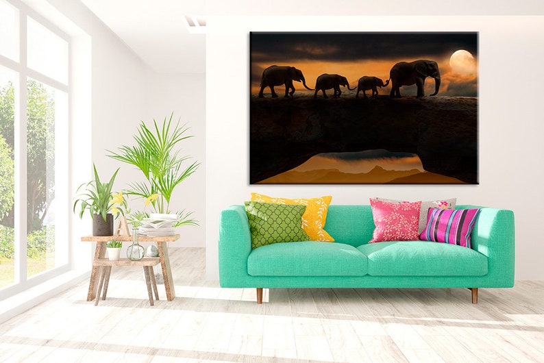 Elephants on Canvas Elephants Canvas Wall Art Elephants Print Canvas Nature Print Night Landscape Art Elephants Poster Art Animal Canvas Art