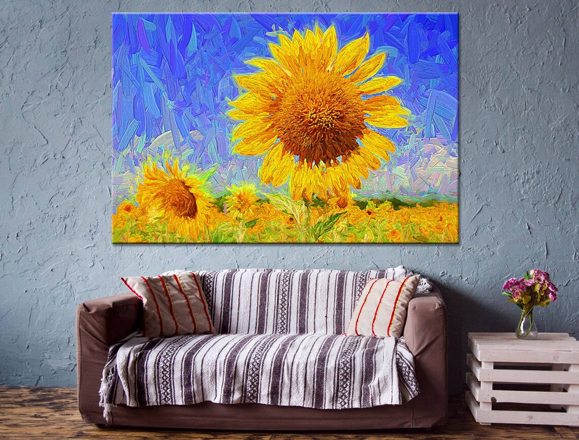 Aesthetic wall art Oil painting wall decor Sunflower print Etsy