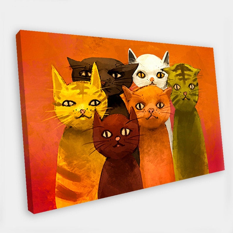 Cat Canvas Painting on Canvas Abstract Cartoon Oil Painting on Etsy