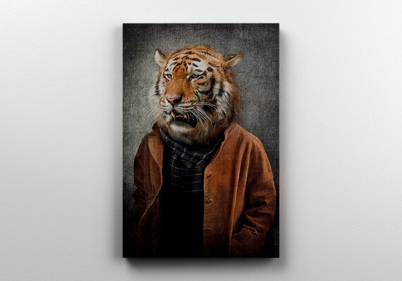 Tiger Portrait Animal in Clothes Tiger Canvas Tiger | Etsy