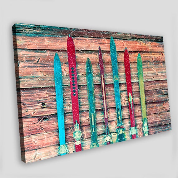 Vintage Wooden Skis Vintage Skis Canvas Weathered Skis - Etsy
