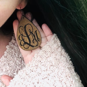 Wooden Monogram Earrings/ lightweight/ Mothers Day Gift/ Nickel Free/ Gift for any Woman