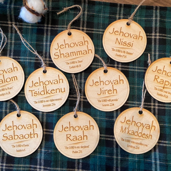 Jehovah Names of God Wooden Christmas Ornaments (set of 9)