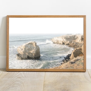 Sunset Cliffs Photo, Neutral Pastel Photo, Sunset Cliffs Art, San Diego Wall Art, California Coast Print, Surf Wall Art, Instant Download