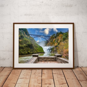 Letchworth State Park Photo, Upper Falls Photo, Waterfall Photo, Wall Decor, Autumn Waterfall, Instant Download, Digital Download