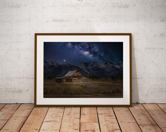 Milky Way Over Mormon Row, Grand Teton National Park Photo (Digital Download)