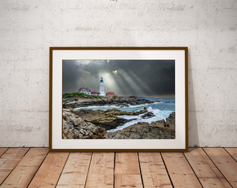 Portland Head Light Photo, Maine Seascape Art (Digital Download)