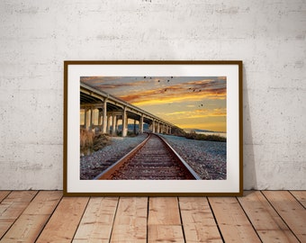 Torrey Pines Railroad Tracks Sunset Photo, San Diego Wall Art (Digital Download)