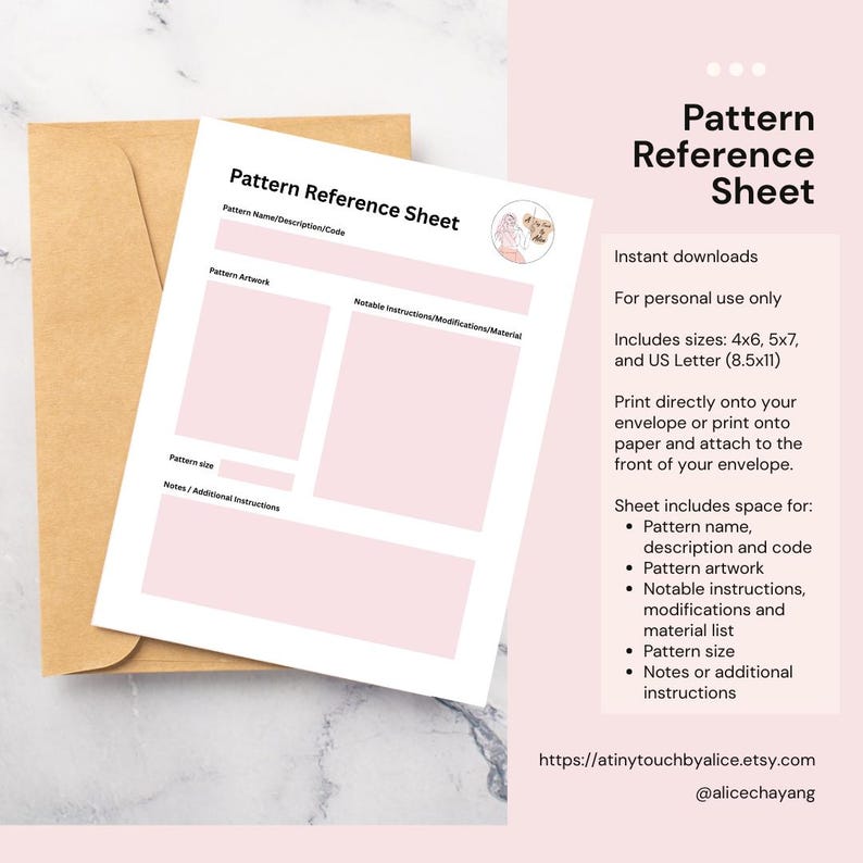 Light Pink Pattern Reference Sheet | Sewing Pattern Organizer | PDF ...