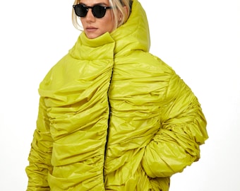 Venom green crumpled puffer jacket