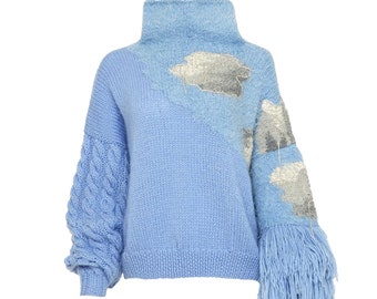 Handmade knitted blue cloud sweater (Made to Order)