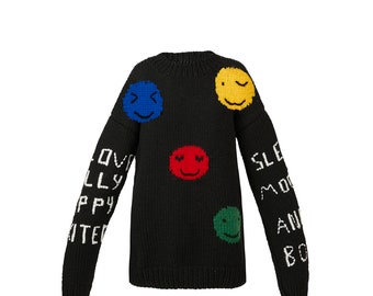 Black sweater of emotions and emojis (Made To Order)