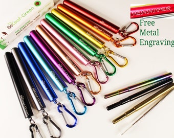 YOUR Name on Personalized Case with Extendable Reusable Stainless Steel Straw and a Brush