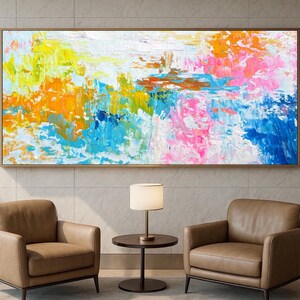 Colorful Abstract Textured Painting, Large Vibrant Canvas Wall Art, Handmade Modern Acrylic Artwork for Home Decor