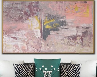 Pink Grey Abstract Art Painting, Extra Large Wall Art, Home Wall Decor, Extra Large Painting, Palette Knife Art, Housewarming Gift