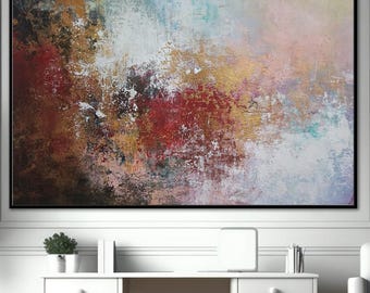Decorazione murale moderna, grande tela, dipinto ad olio rosso, decorazione per la casa e regalo, arte astratta rosso oro, dipinto originale