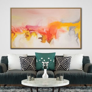 Extra Large Wall Decor Living Room Modern Wall Art Bright Orange Painting On Canvas Original, Big Orange Wall Art For Living Room Decor Wall