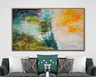 Abstract Green Art Work Orange And Blue Wall Art For For Living Room Decor Canvas Painting, Large Wall Decor Living Room Wall Art Painting