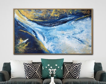 Golden Beach Seascape Abstract Art Landscape Canvas Wall Painting, Extra Large Painting, Large Canvas Wall Art, Framed Painting, Home Decor