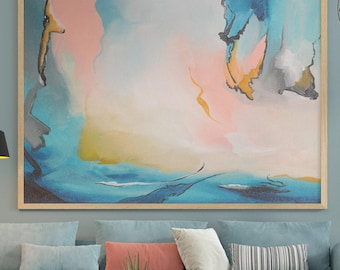 Extra Large Painting, Blue And Pink Abstract Painting, Abstract Painting, Xl Painting, Oversized Abstract Painting, Wall Decor