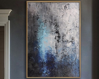 Xl Painting, Grey And Blue Abstract Painting,Abstract Painting, Extra Large Painting, Oversized Abstract Painting, Wall Art