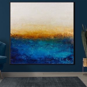 Original acrylic Painting on canvas, Blue Painting, Gold Painting, Textured Abstract Painting, Large Wall Art Décor, Oil Knife Painting