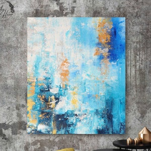 Extra Large Abstract Painting, Original Large Acrylic Canvas Wall Art, oil knife painting, xl abstract painting, textured art, Blue Gold