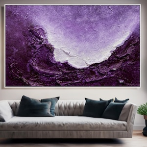Large Canvas Art Purple Wall Art For Living Room Decor Textured Painting, Extra Large Wall Art Living Room Purple Art Painting