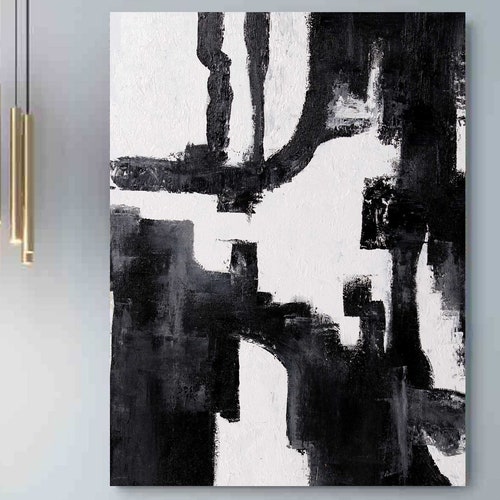 Abstract Two Lines Painting Black and White Wall Art Abstract | Etsy