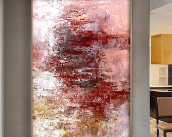 Quadro extra large, dipinto astratto rosa, grande opera d'arte da parete, opera d'arte da parete di grandi dimensioni, dipinto astratto di grandi dimensioni, arte da parete