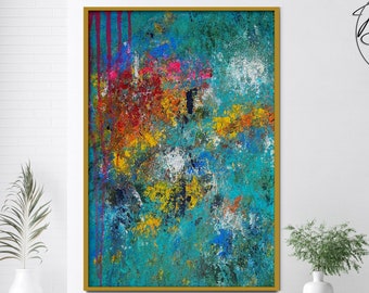 Large Colorful Art on Canvas Textured Painting For Living Room Wall Decor, Oversized Texture Wall Art Canvas Colorful Painting