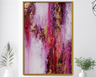 Dark Light Pink Abstract Art Painting Acrylic Wall Art Canvas For Home Decor Pink Wall Art Trendy, Wall Decor Bedroom Hand Painted Art