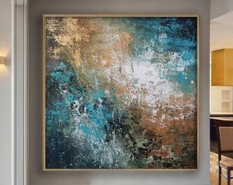 Extra Large Painting, Blue And Gold Abstract Painting,Abstract Painting, Xl Painting, Oversized Abstract Painting, wall art
