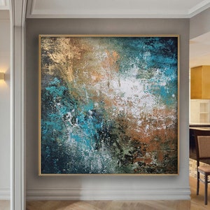 Extra Large Painting, Blue And Gold Abstract Painting,Abstract Painting, Xl Painting, Oversized Abstract Painting, wall art