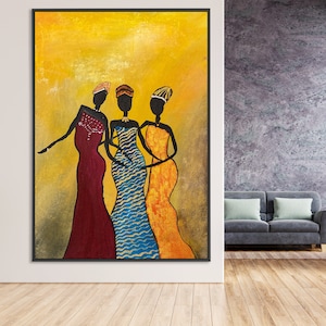 3 Women Standing Abstract Painting Canvas Art, Extra Large Wall Art ,Big Canvas Art, Palette Knife Art, Extra Large Painting, HomeWall Decor