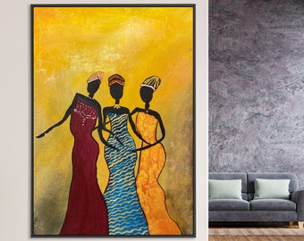 3 Women Standing Abstract Painting Canvas Art, Extra Large Wall Art ,Big Canvas Art, Palette Knife Art, Extra Large Painting, HomeWall Decor