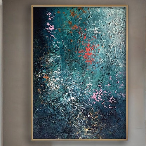 Large Vertical Wall Art Blue Abstract Art Oversized Wall Etsy