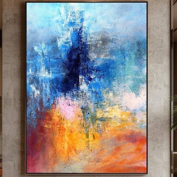 Kleurrijk abstract schilderij, extra groot schilderij, kunst aan de grote muur, oversized abstracte schilderkunst, kunst aan de muur, grote canvas muurkunst
