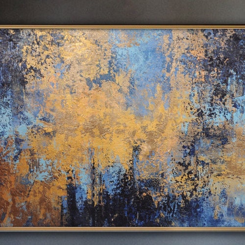Extra Large Painting Blue and Gold Abstract Paintingabstract Etsy