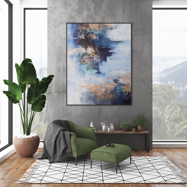 Extra Large Painting Yellow and Blue Abstract Etsy