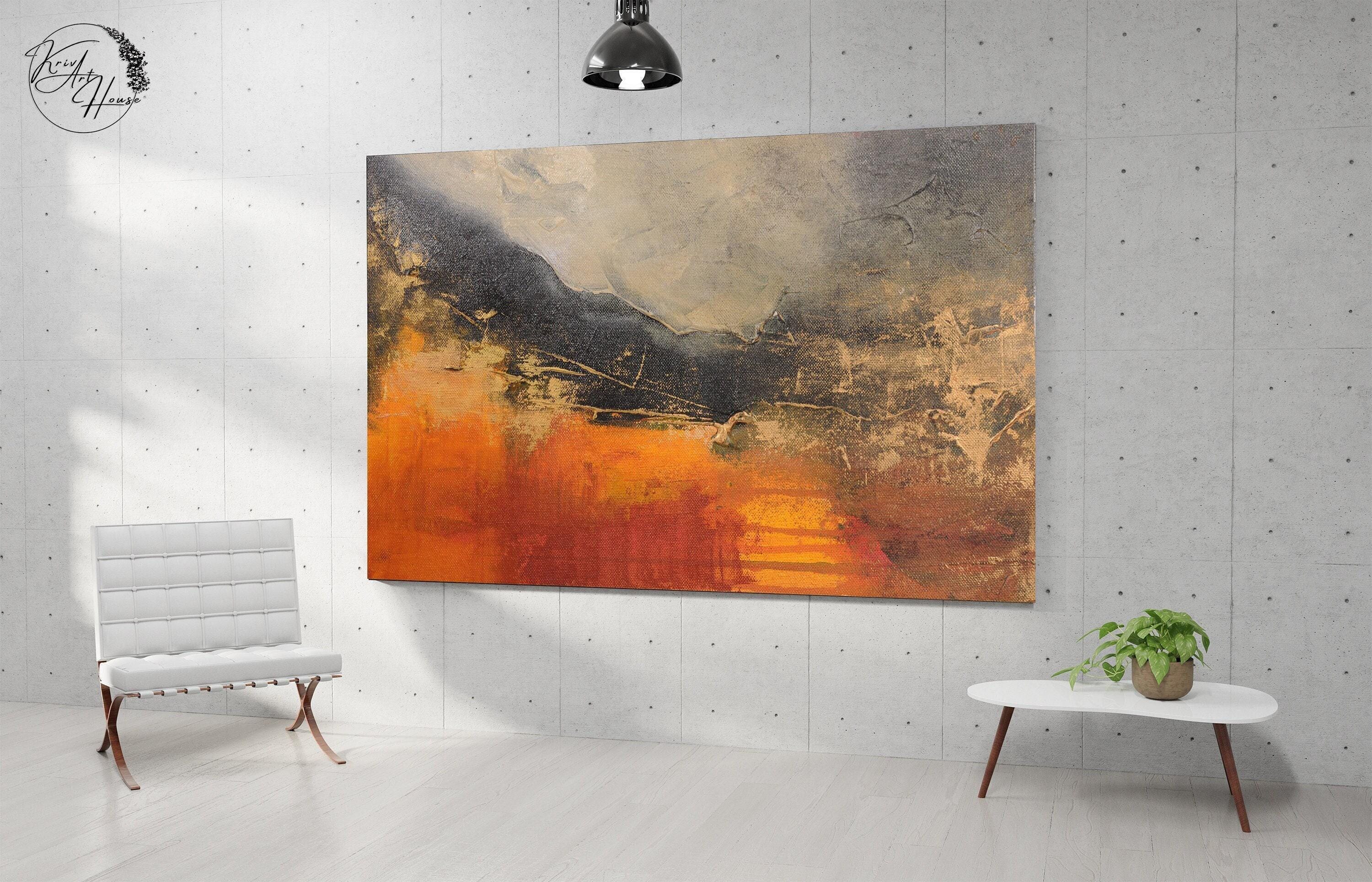 特大抽象画：オレンジと黒 - モダンキャンバスアート - Etsy 日本